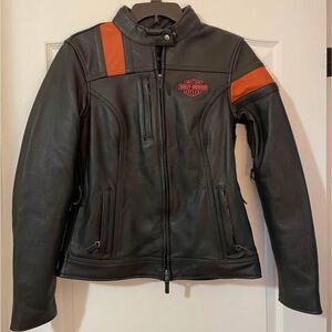 Harley-Davidson Women's Black and Orange Leather Jacket